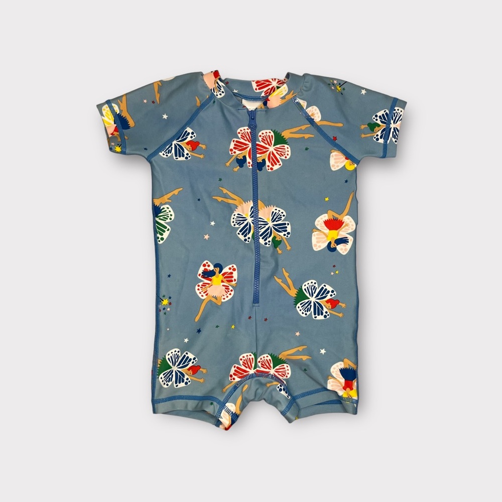Hanna Andersson Colorful Fairy Pattern Zip Blue Swimsuit